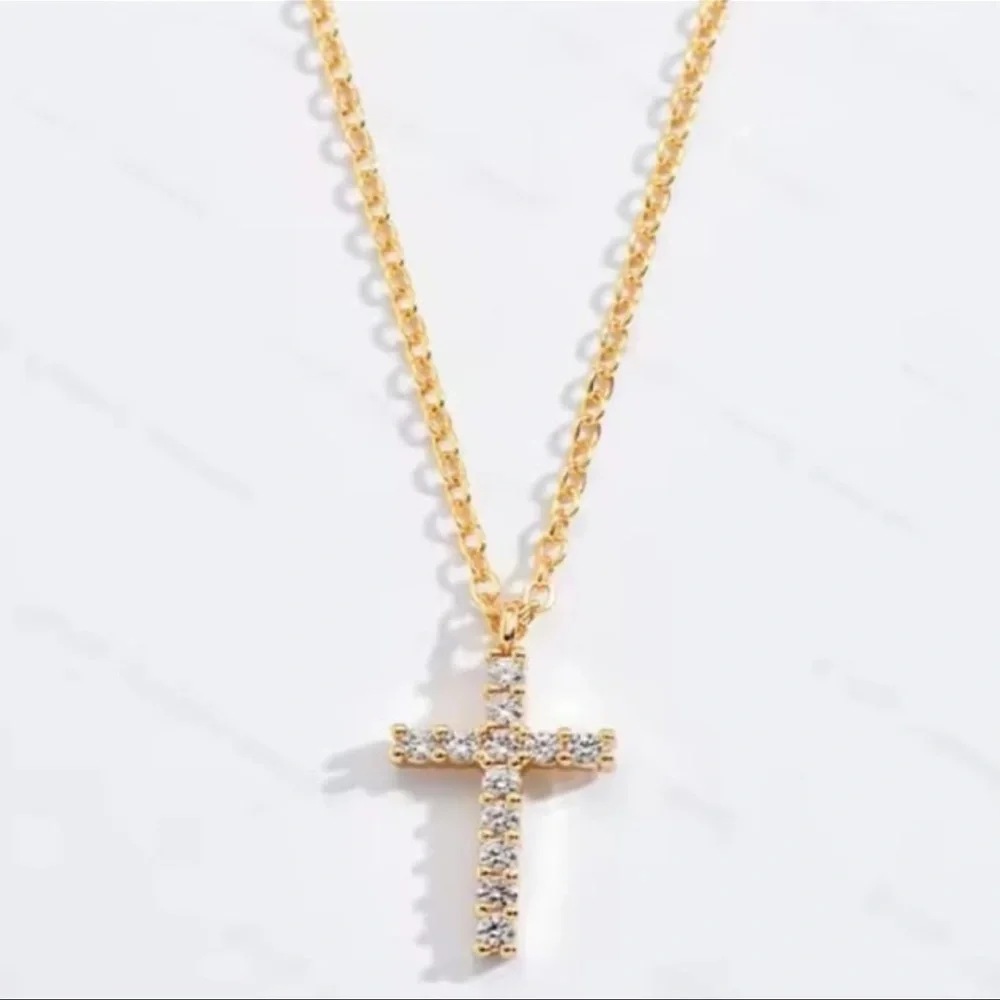 Gold Cubic Zirconia Cross Pendant Necklace for Women - Christian Faith - Picture 2 of 9